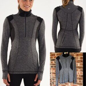 Lululemon  * Run: Your Heart Out Pullover Heathered Black 8 EUC Mesh